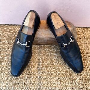 Gucci Black Leather Slip-Ons with Silver Detailing